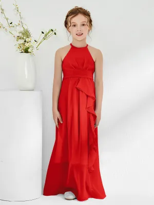 Halter Neckline Junior Bridesmaid Dresses with Sash Red