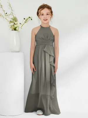 Halter Neckline Junior Bridesmaid Dresses with Sash Steel Grey