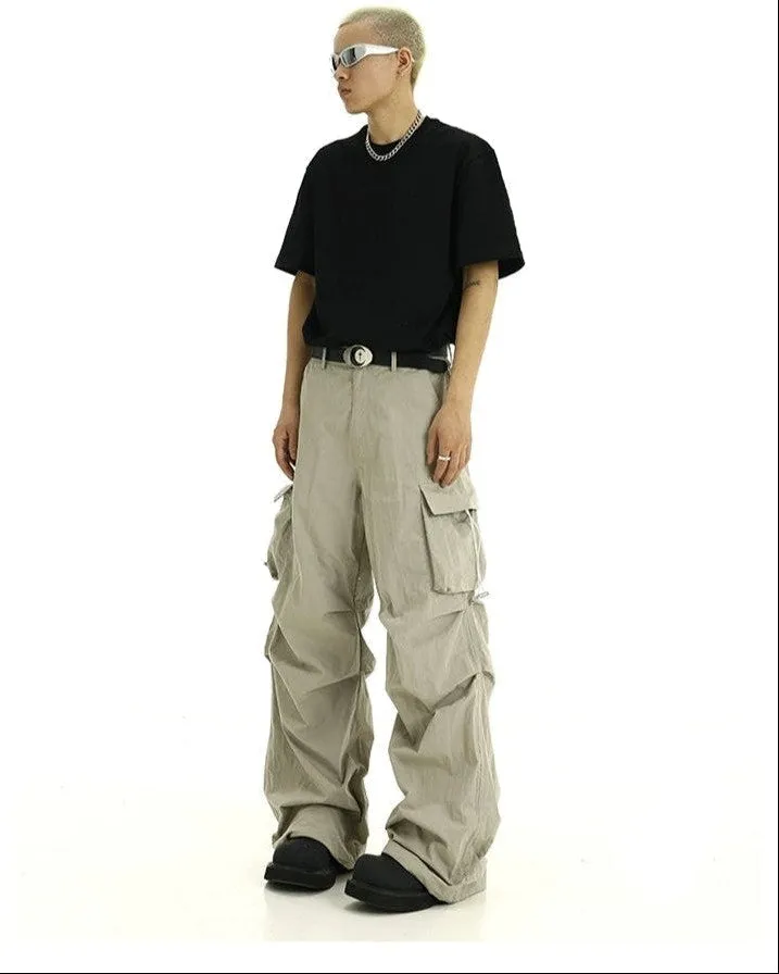 High-Waist Cargo Pants with Side Pockets and Drawstrings