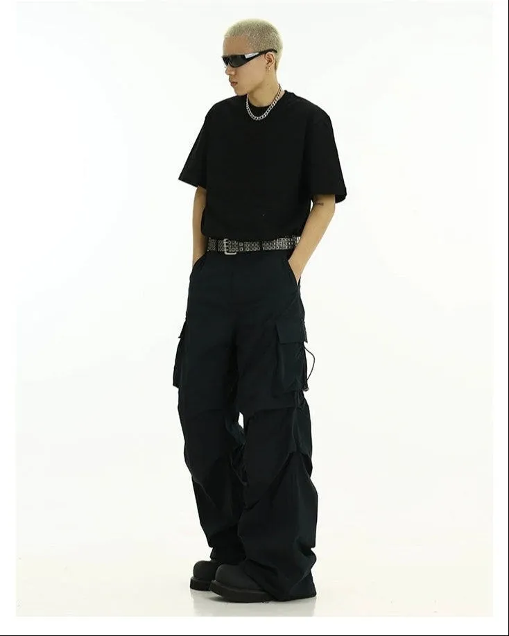 High-Waist Cargo Pants with Side Pockets and Drawstrings