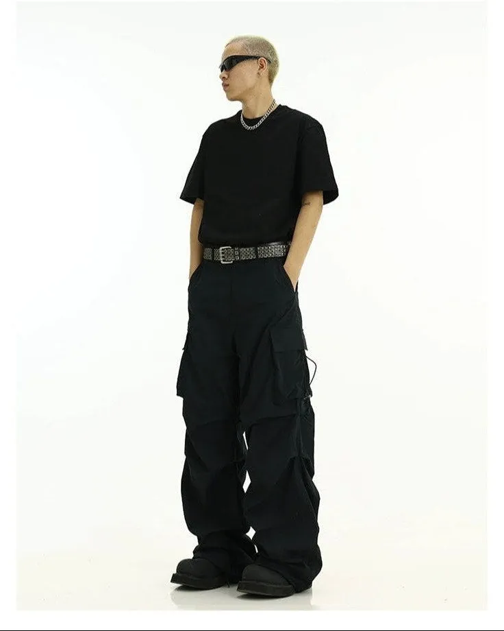 High-Waist Cargo Pants with Side Pockets and Drawstrings