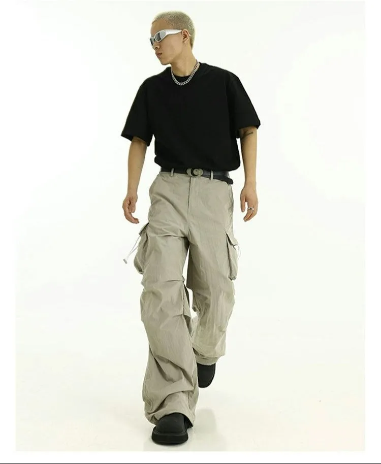 High-Waist Cargo Pants with Side Pockets and Drawstrings