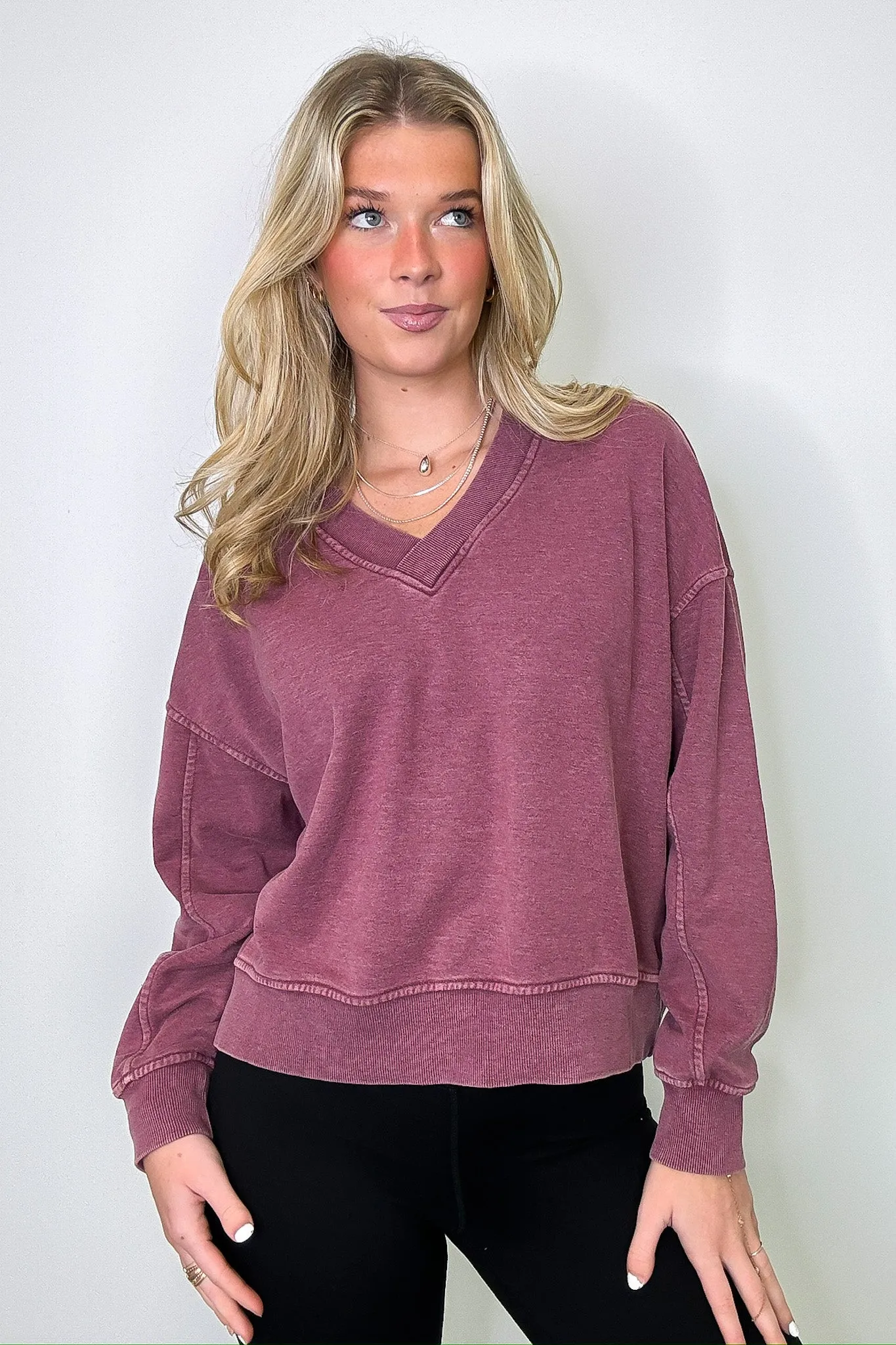 Keera Mineral Wash V-Neck Pullover