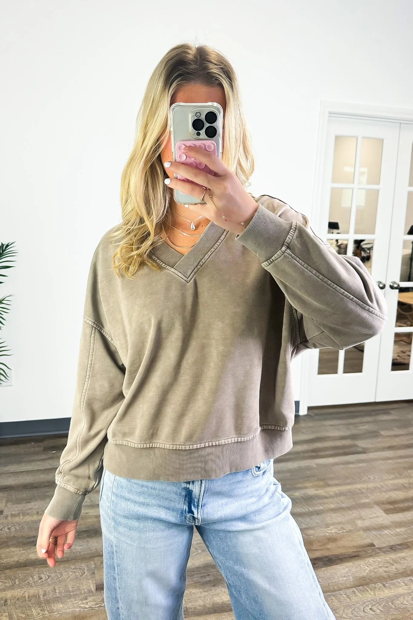 Keera Mineral Wash V-Neck Pullover