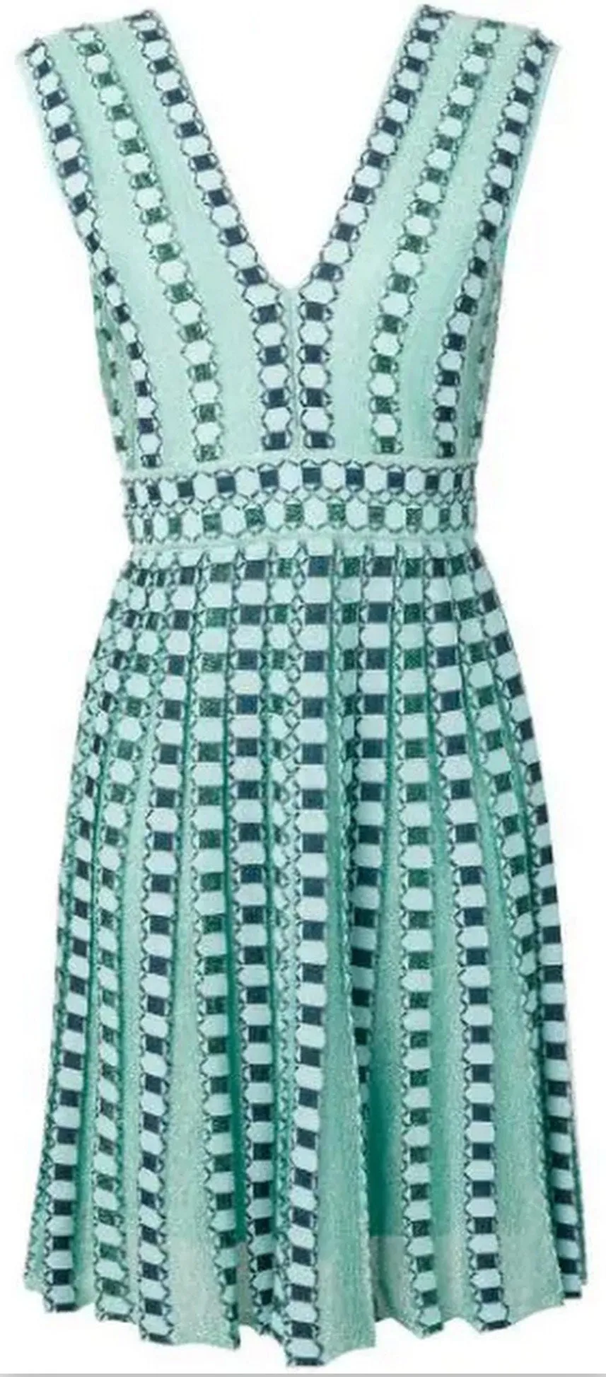 Knit V-Neck Pleated Mini Dress, Green