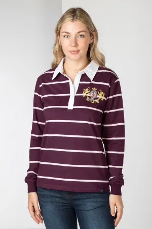 Ladies Striped Rugby Shirt - Ruby