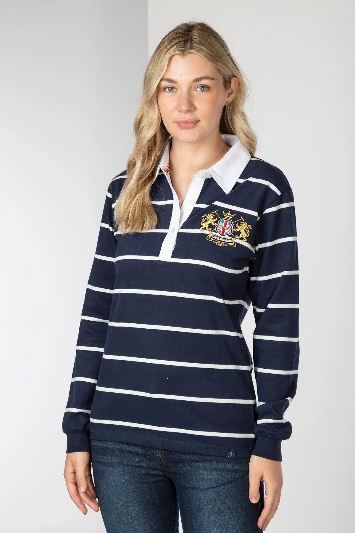 Ladies Striped Rugby Shirt - Ruby