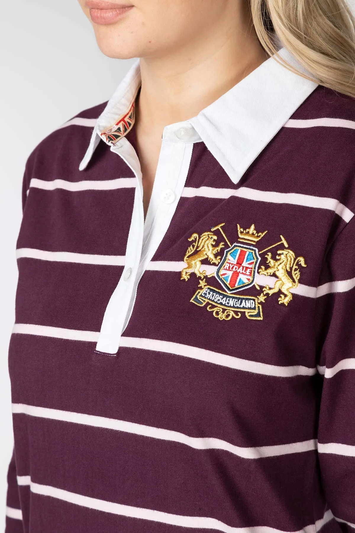 Ladies Striped Rugby Shirt - Ruby