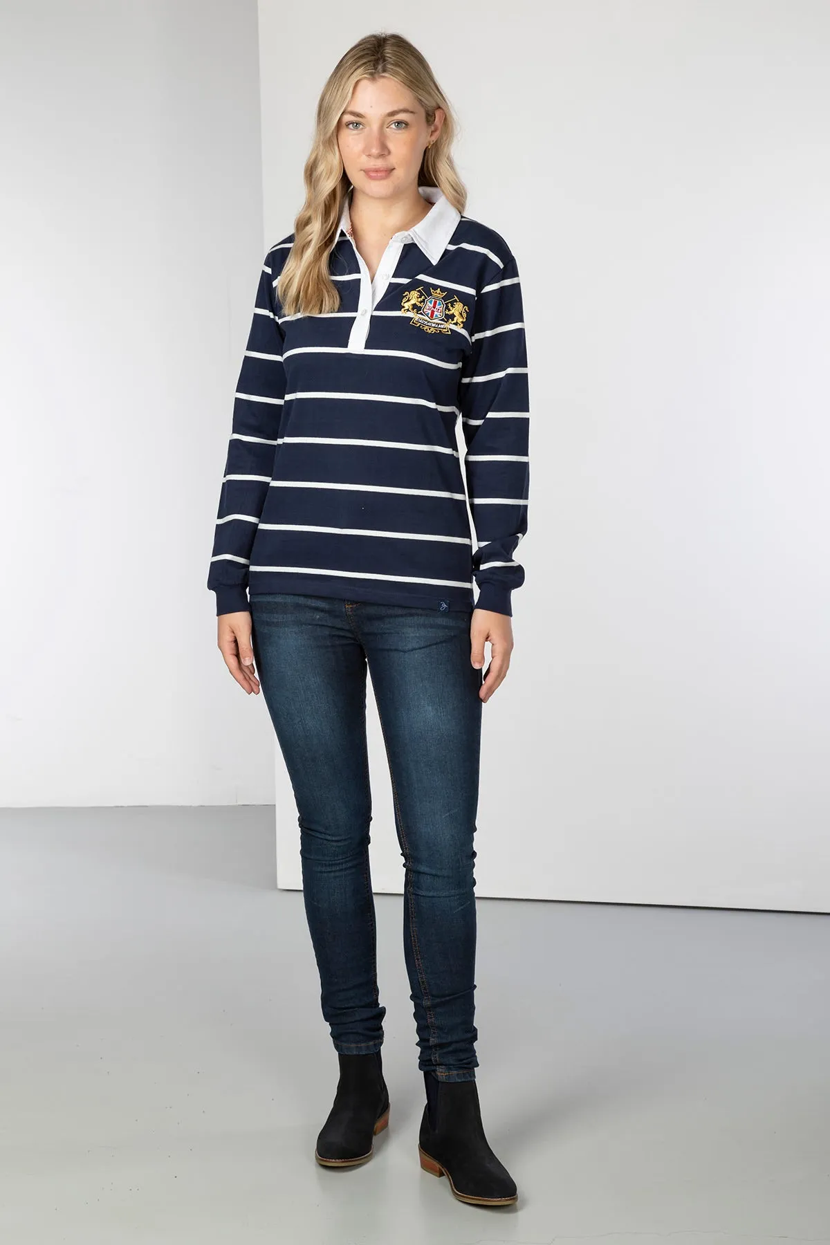 Ladies Striped Rugby Shirt - Ruby