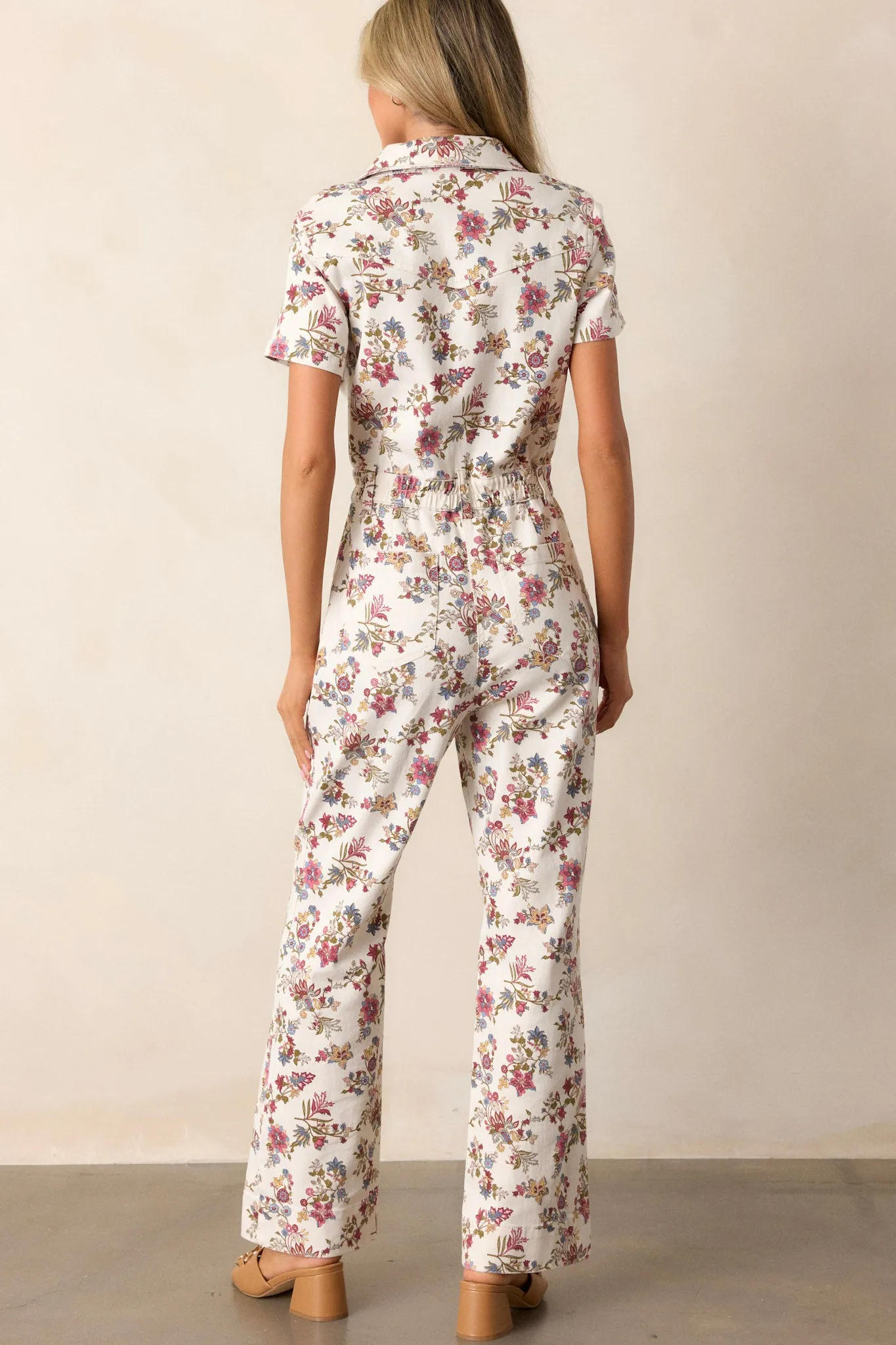 Landslide Harmony Ivory Floral Denim Jumpsuit