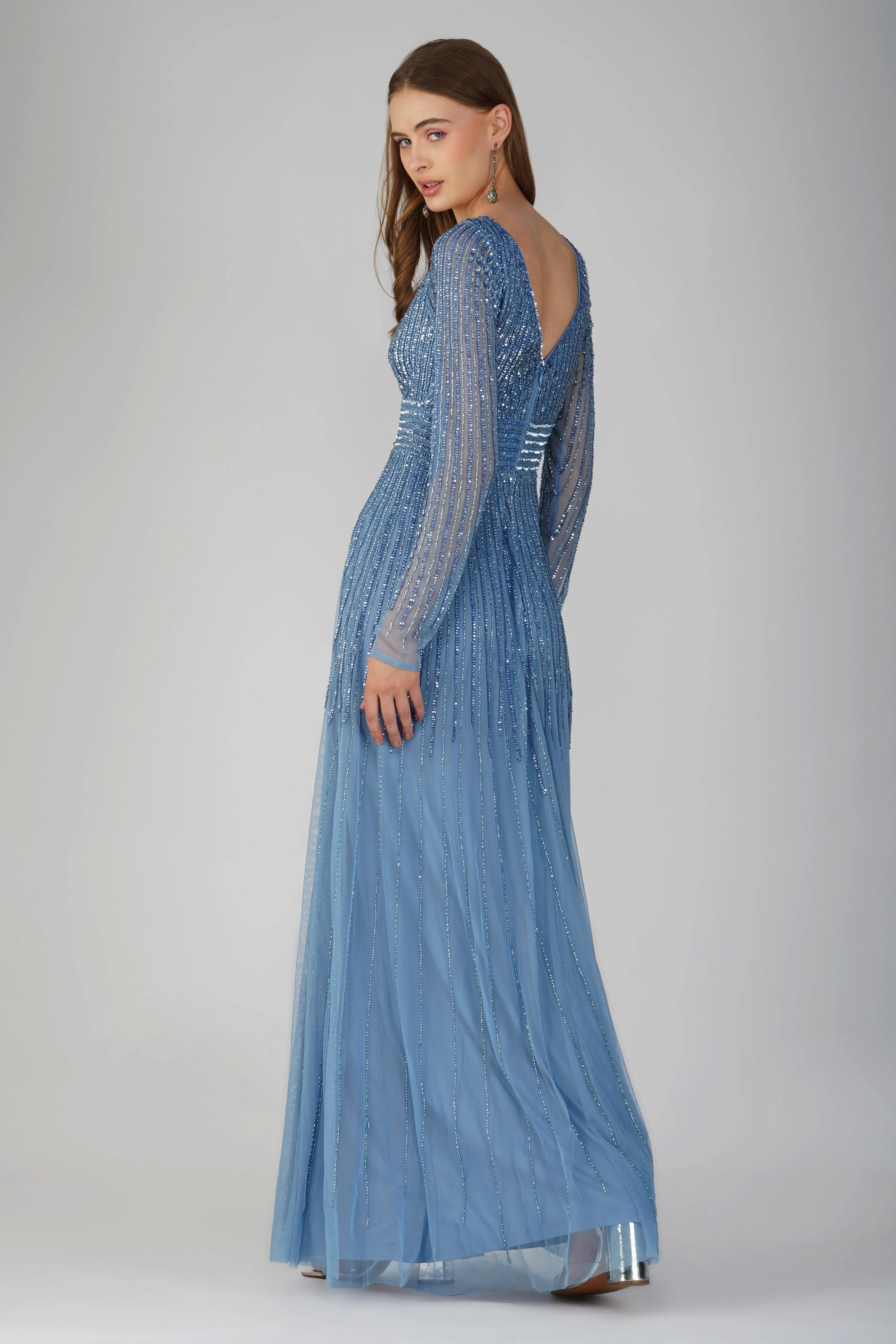 Laura Embellished Maxi Dress in Powder Blue