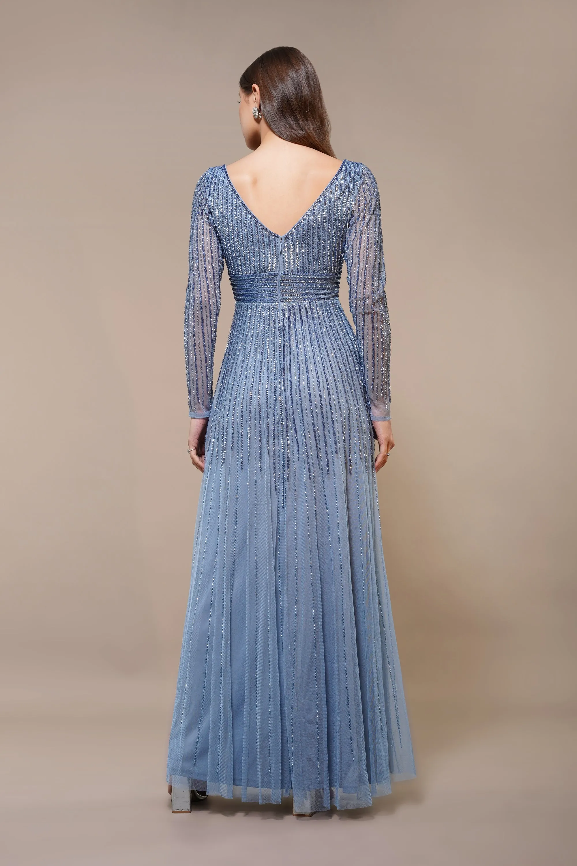 Laura Embellished Maxi Dress in Powder Blue