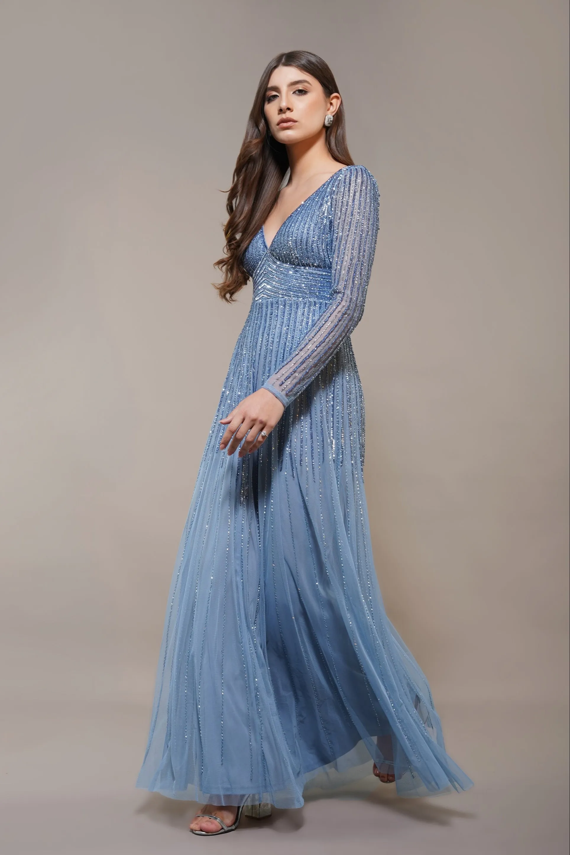 Laura Embellished Maxi Dress in Powder Blue