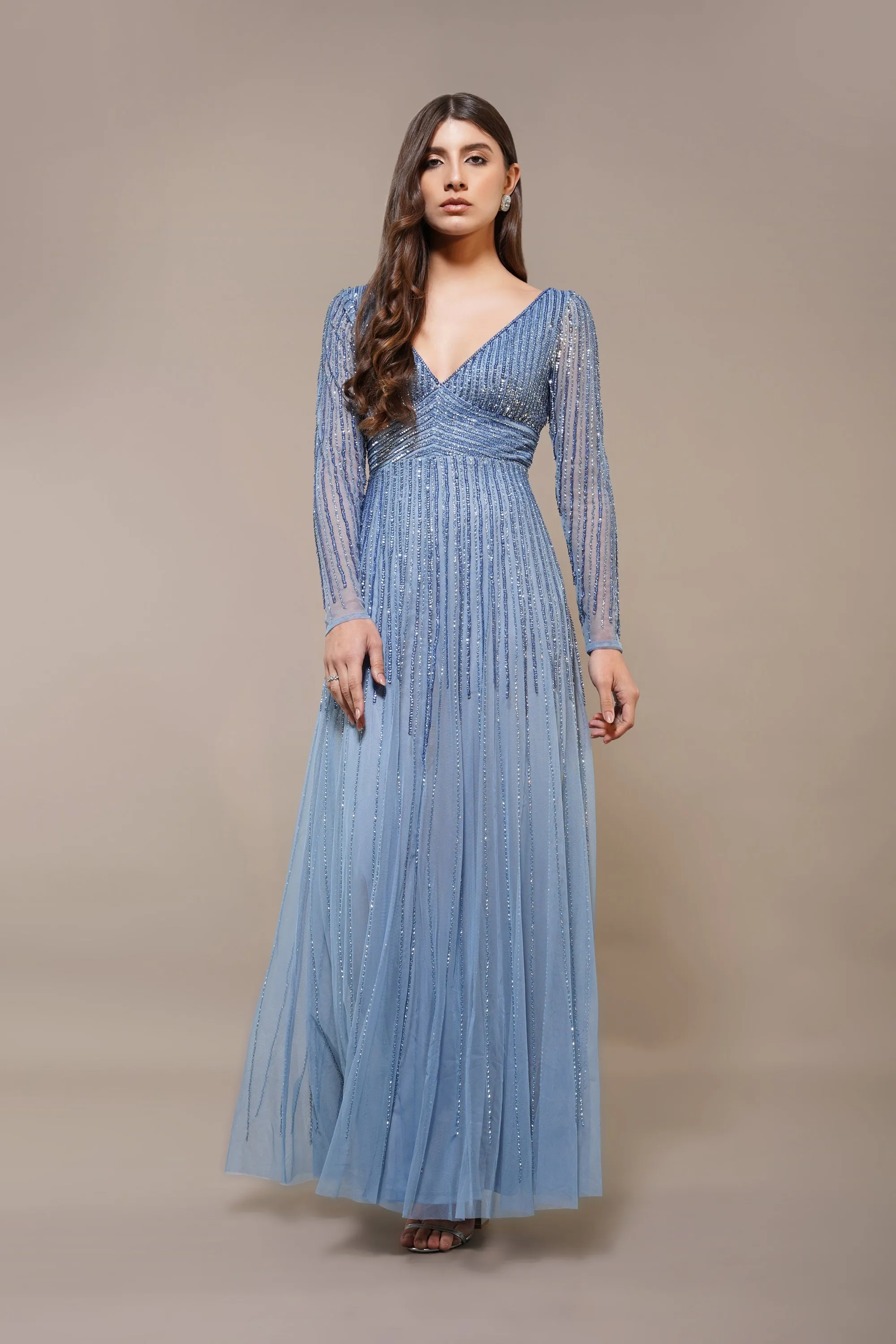 Laura Embellished Maxi Dress in Powder Blue