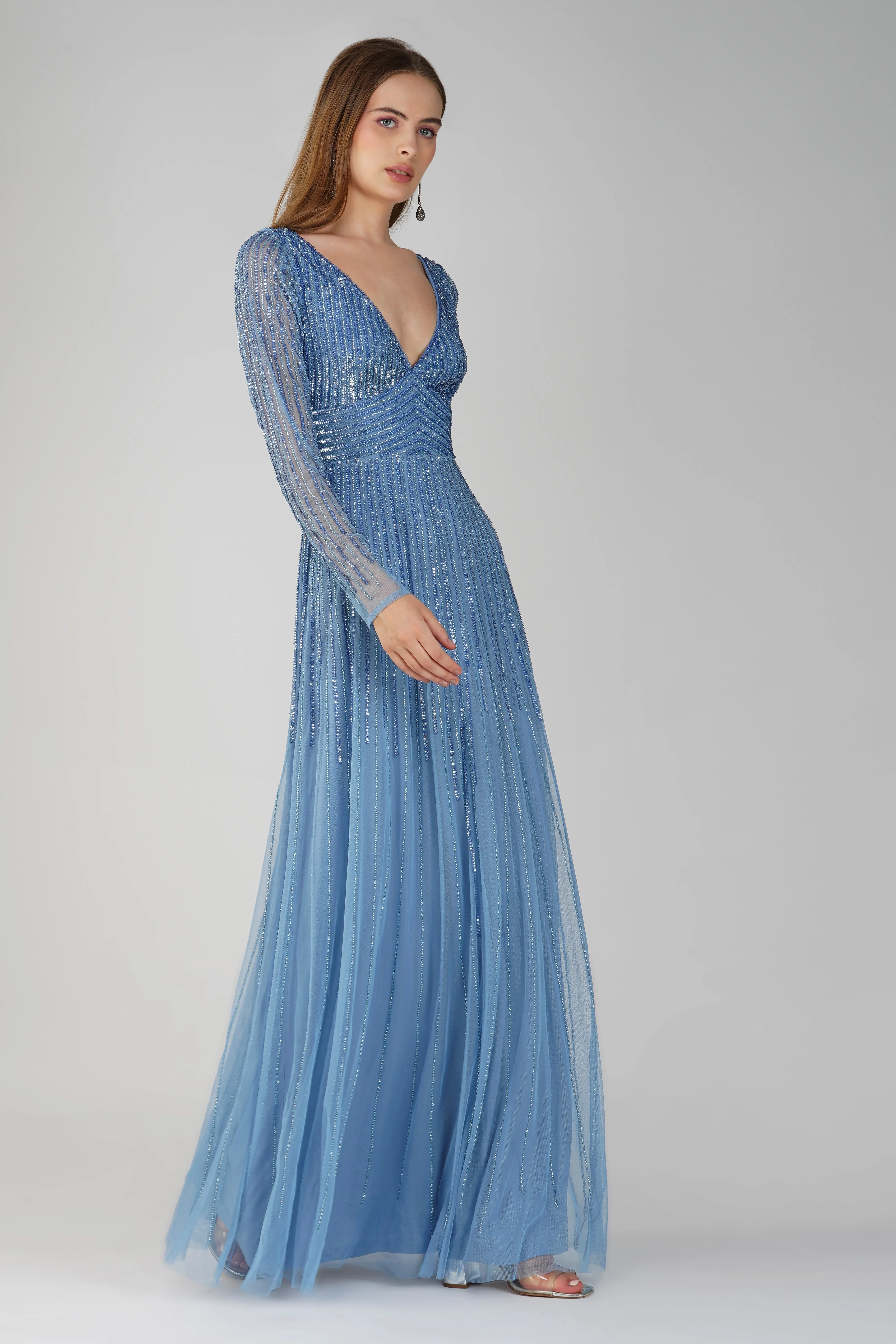 Laura Embellished Maxi Dress in Powder Blue