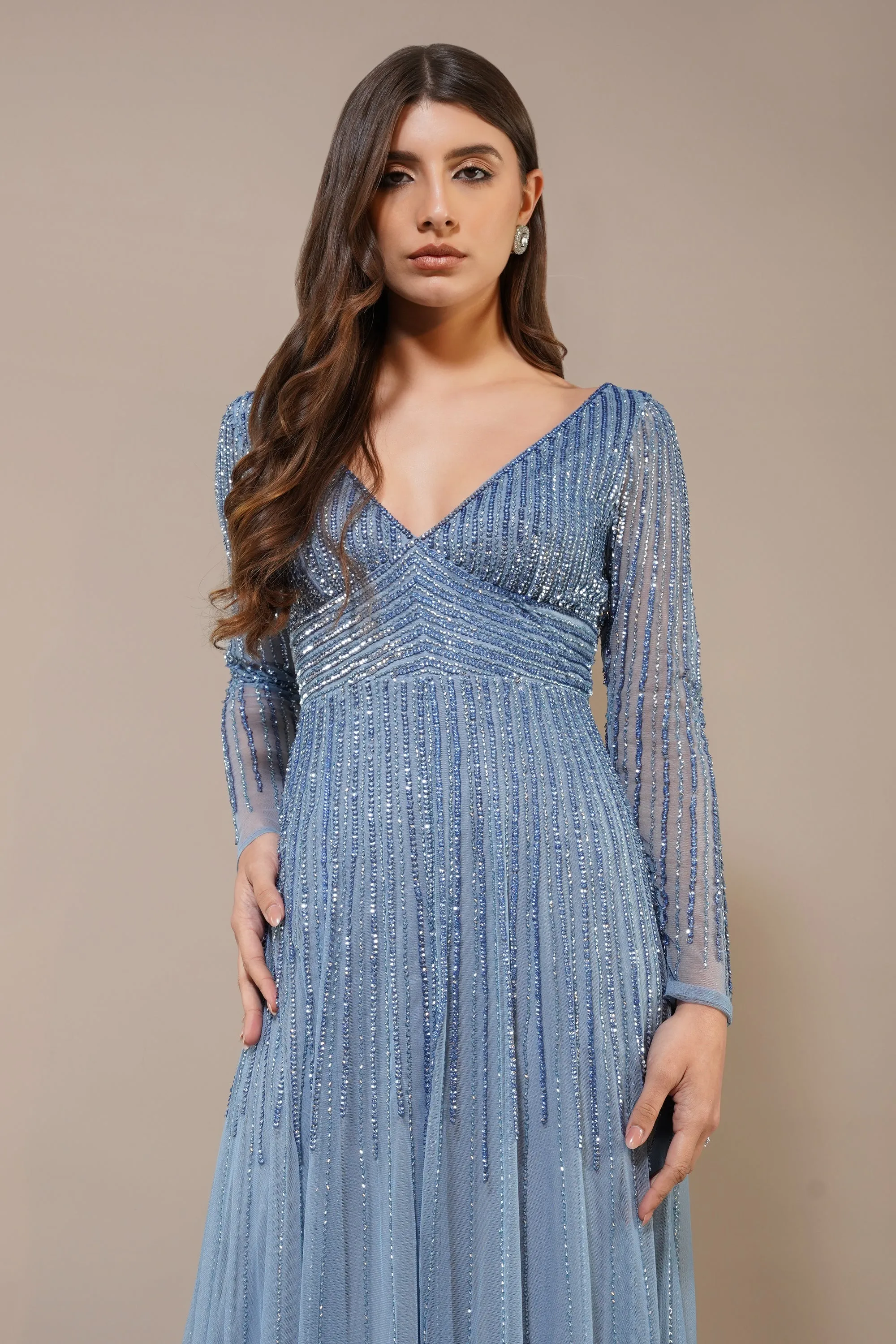 Laura Embellished Maxi Dress in Powder Blue