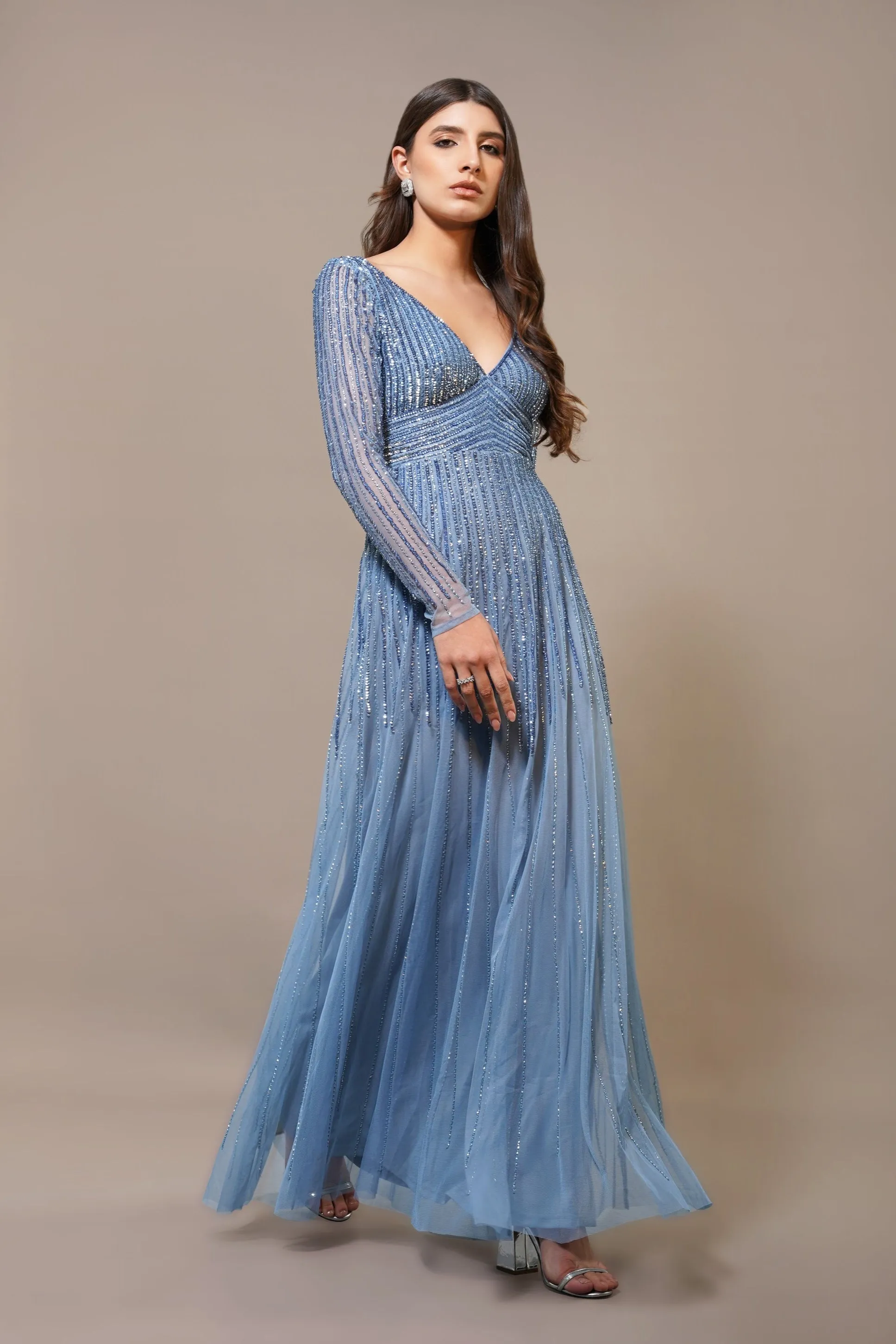 Laura Embellished Maxi Dress in Powder Blue