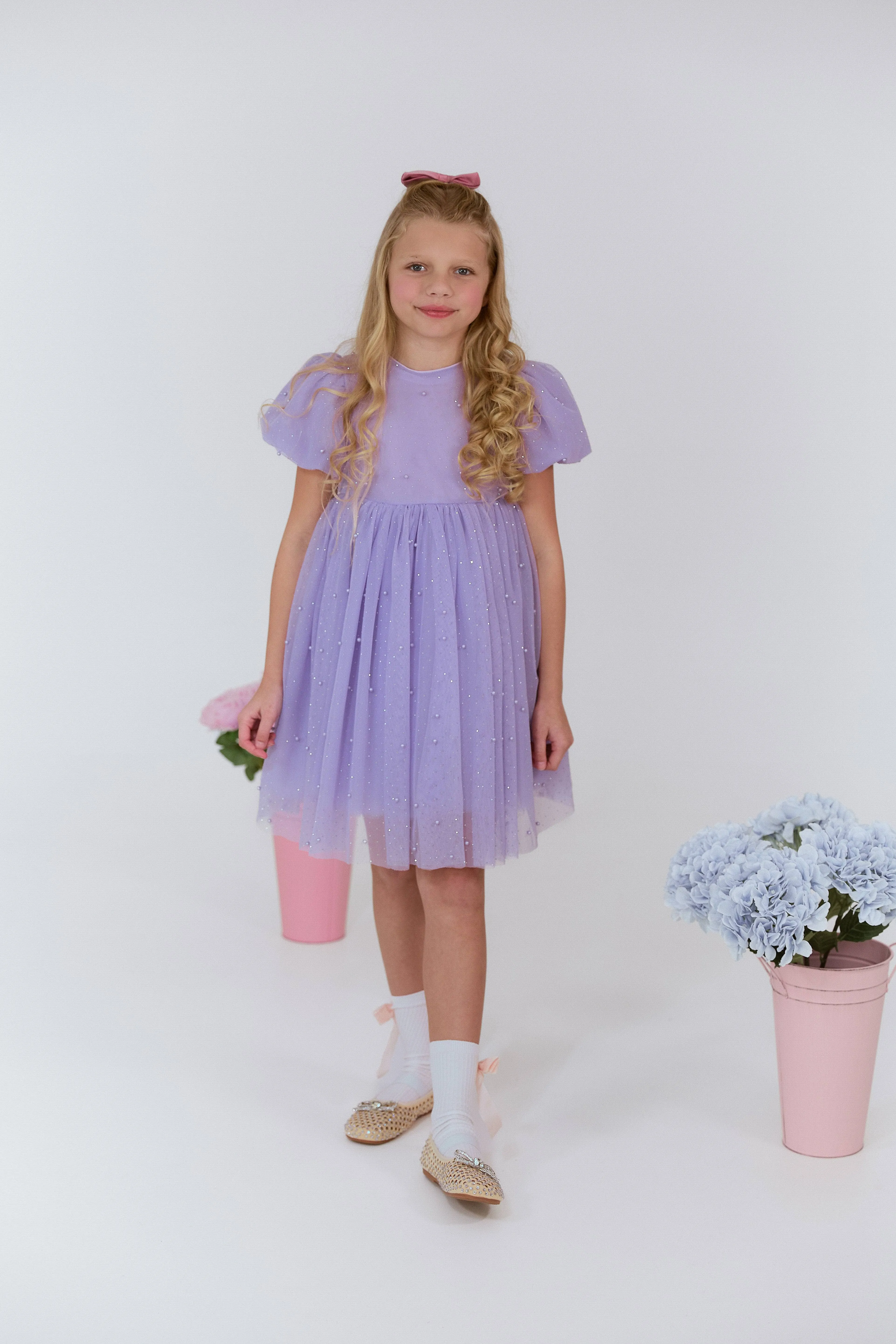 Lavender Crystal Pearl Tulle Dress