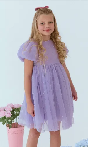 Lavender Crystal Pearl Tulle Dress