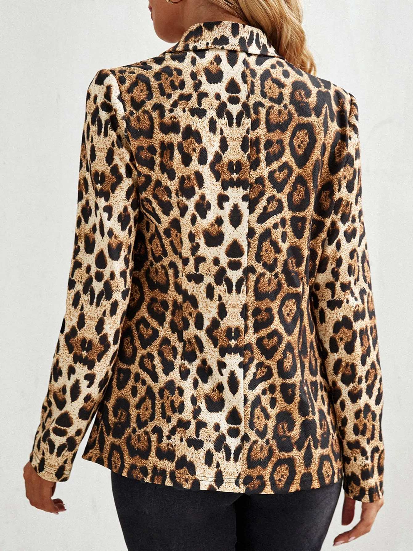 Leopard Print Lapel Neck Single Button Blazer