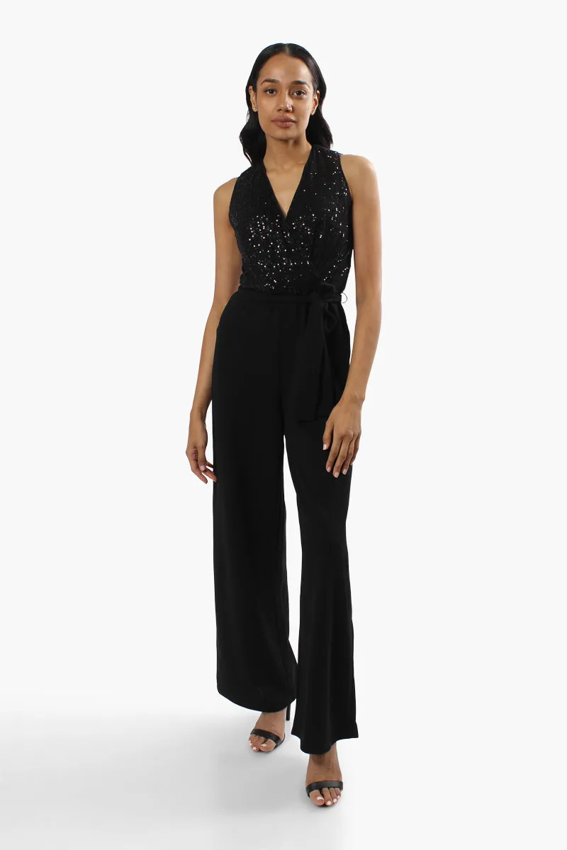 Limite Side Tie Sequin Jumpsuit - Black