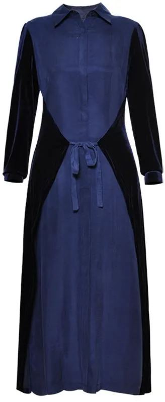 Long Denim & Velvet Shirt-Dress