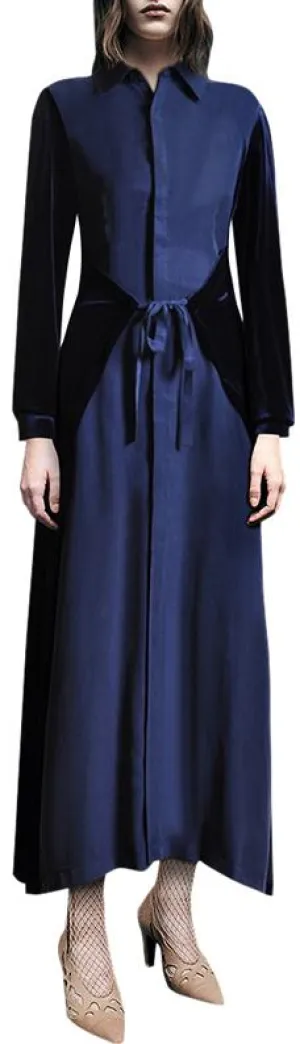 Long Denim & Velvet Shirt-Dress