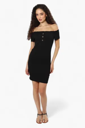 Majora Ribbed Off Shoulder Day Dress - Black