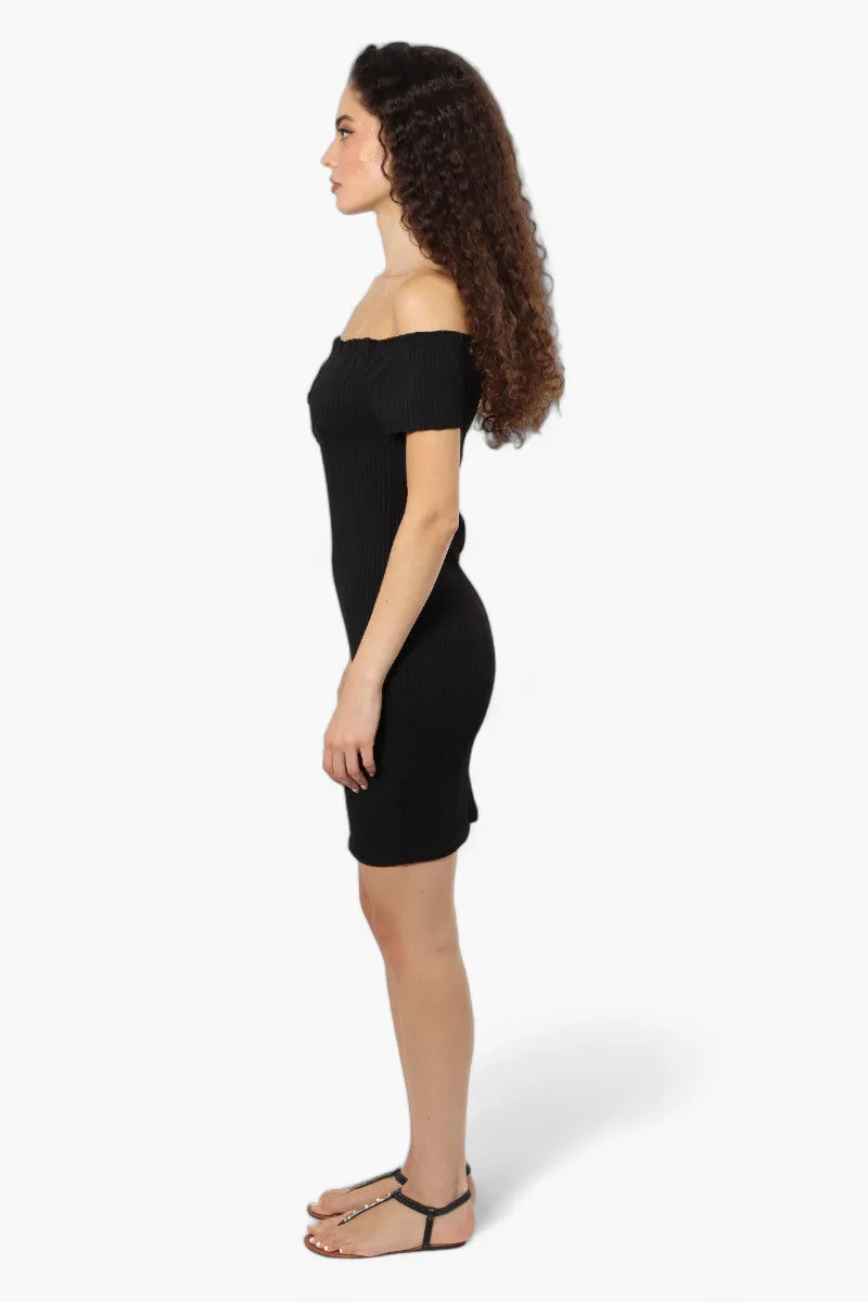 Majora Ribbed Off Shoulder Day Dress - Black