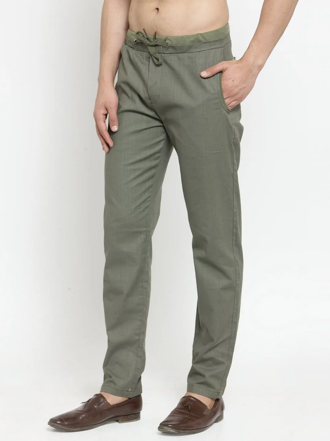 Mens Green Solid Regular Fit Lower