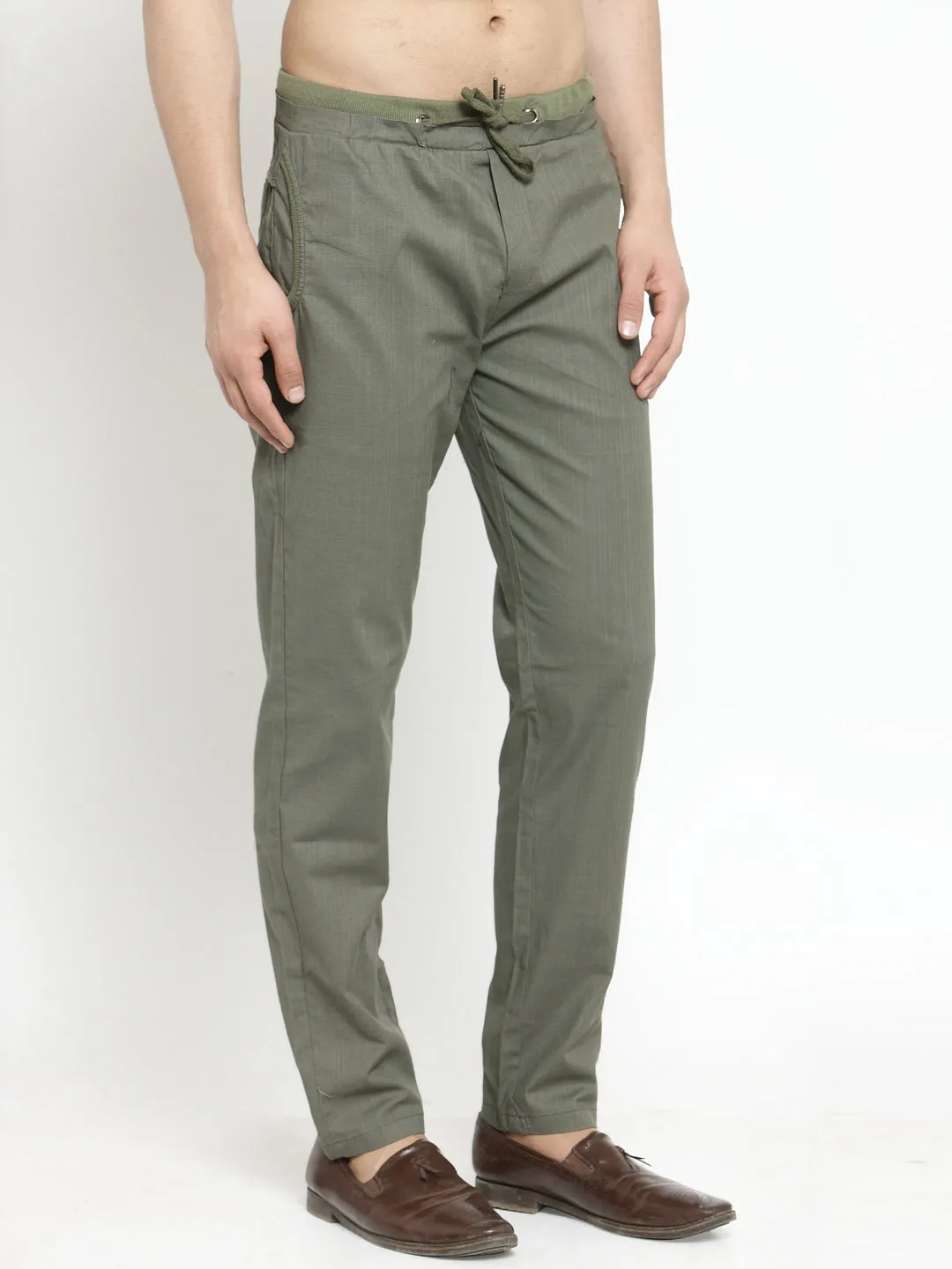 Mens Green Solid Regular Fit Lower