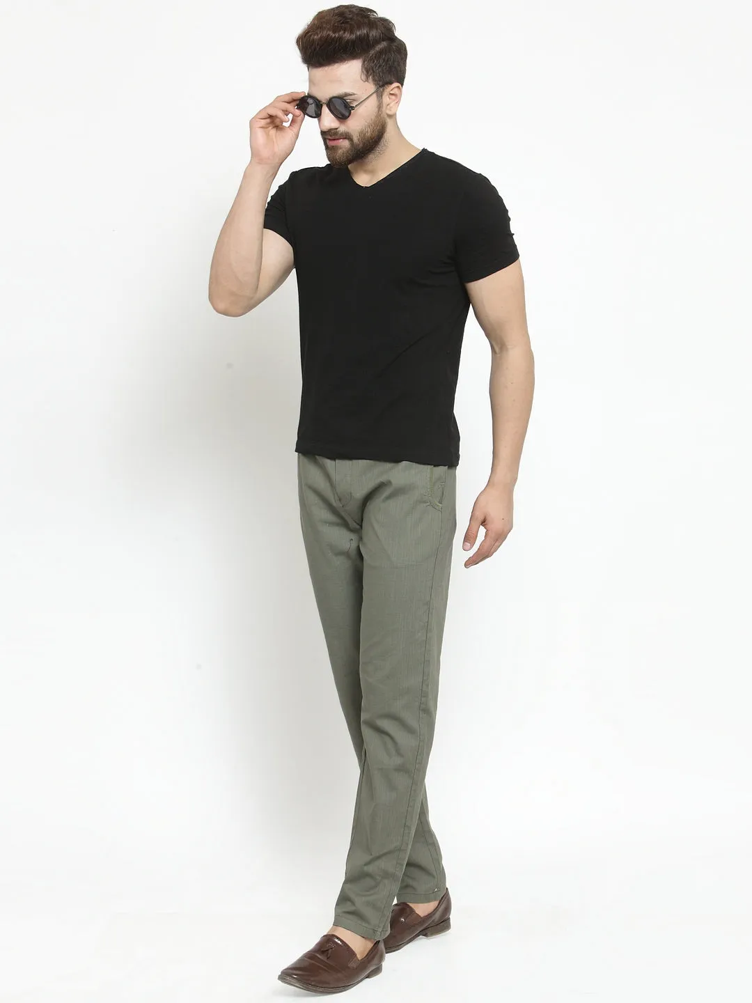 Mens Green Solid Regular Fit Lower