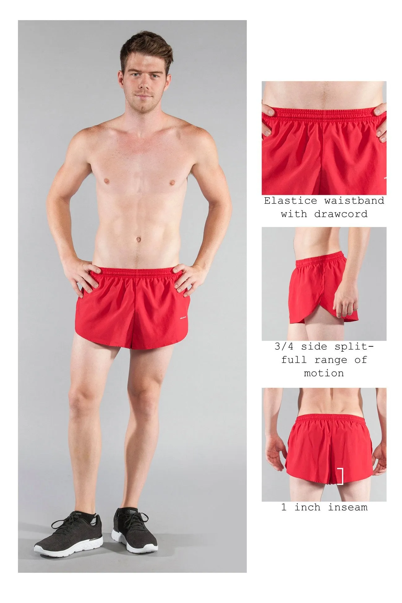 Men's Solid 1" Elite Split Shorts - Red