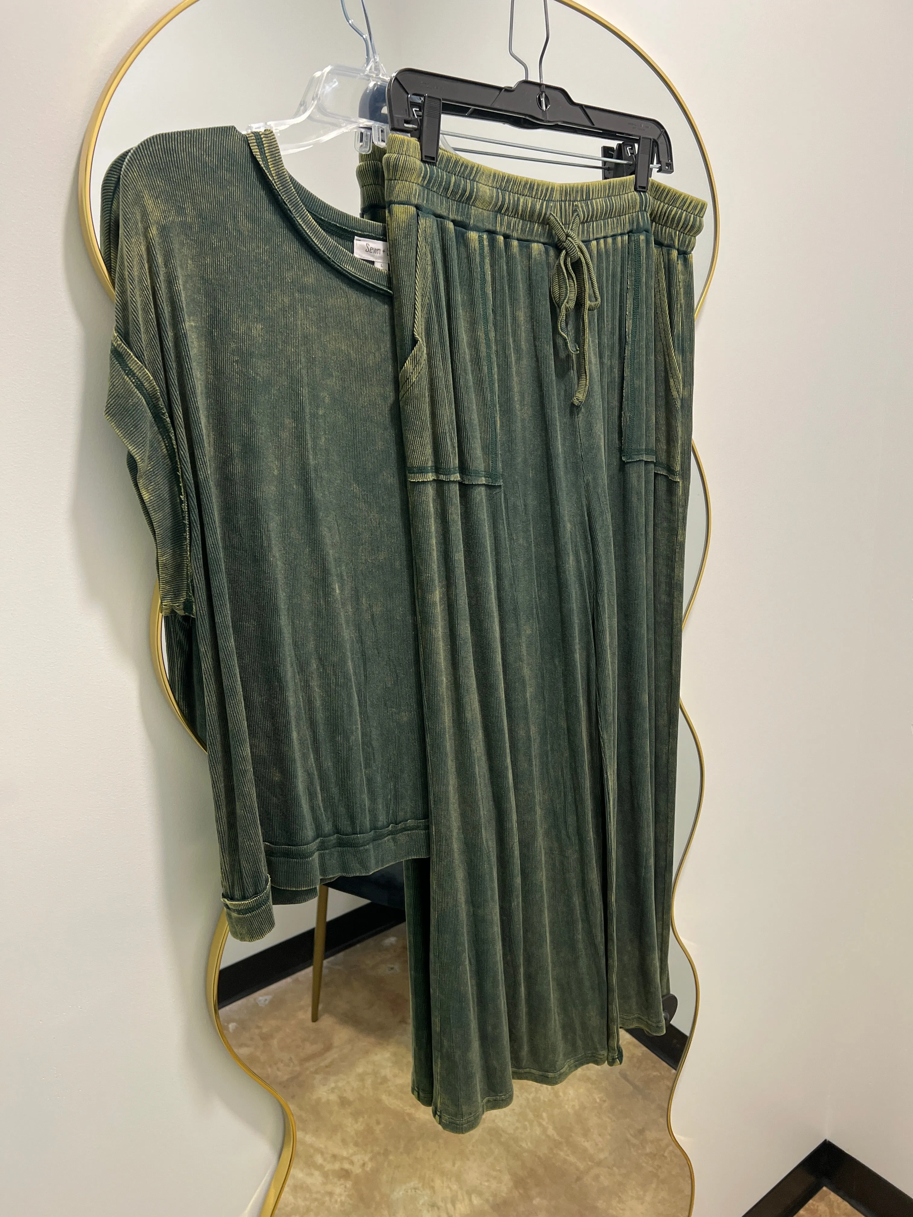 Mineral Washed Top and Pants Ribbed Set