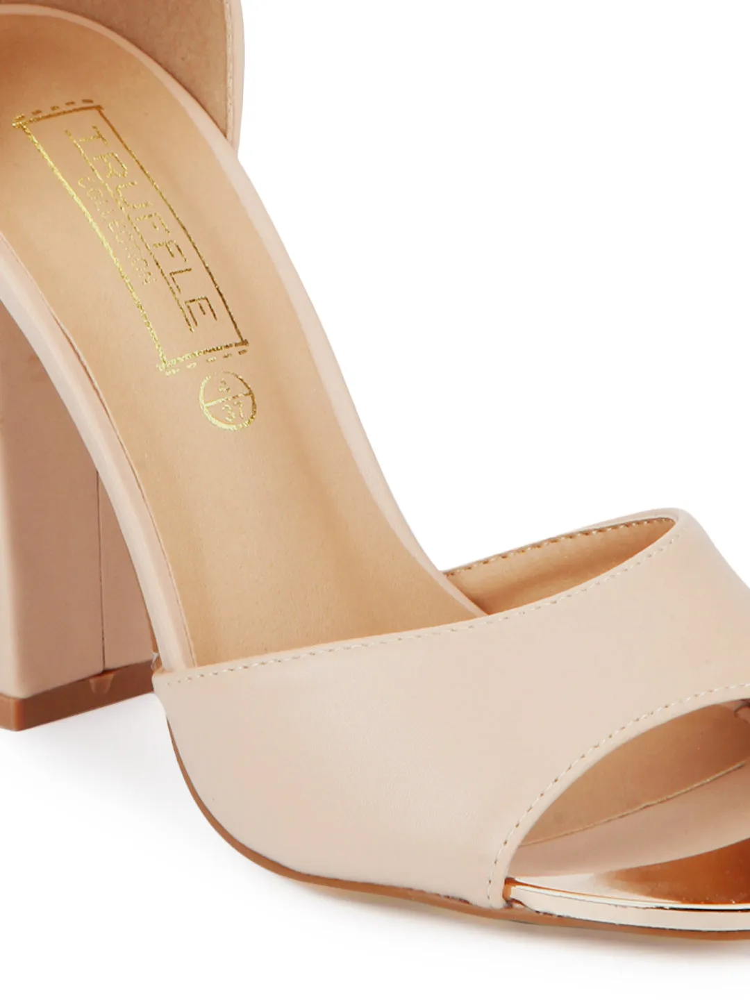 Nude PU Ankle Strap Block Heels