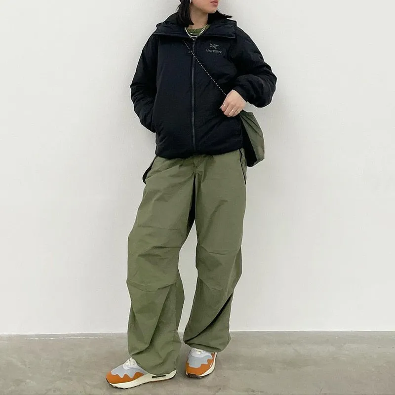 Olive Baggy Parachute Pants