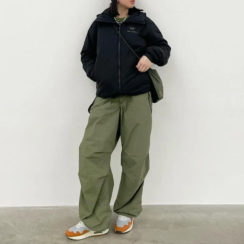 Olive Baggy Parachute Pants