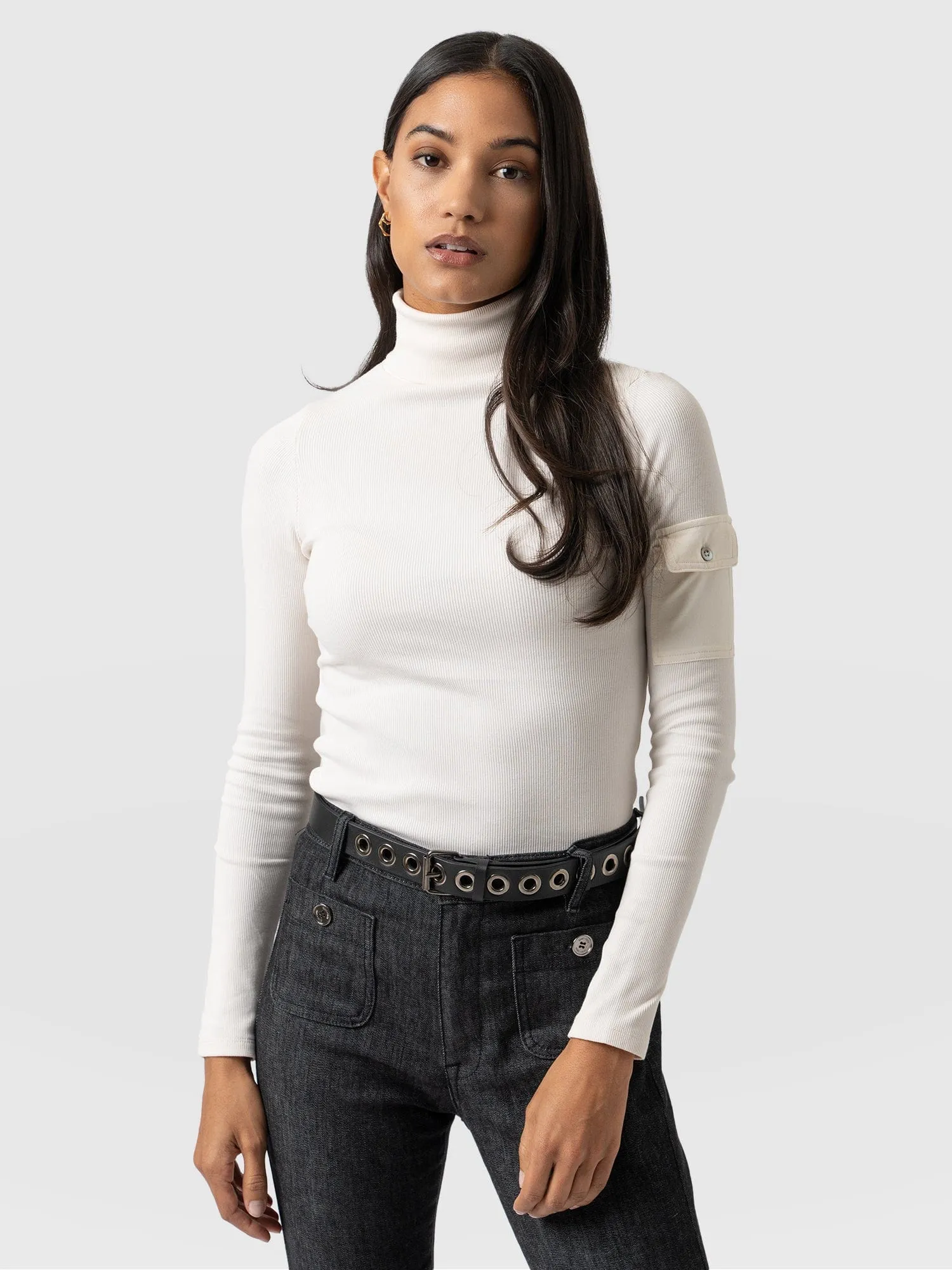 Pocket Roll Neck - Cream