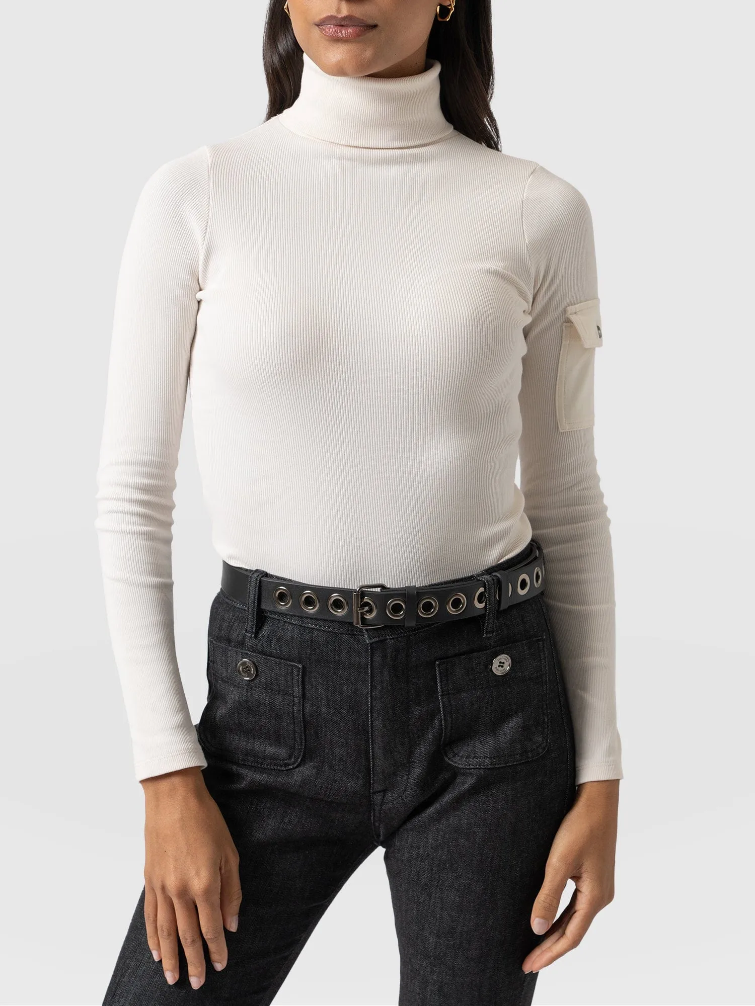 Pocket Roll Neck - Cream