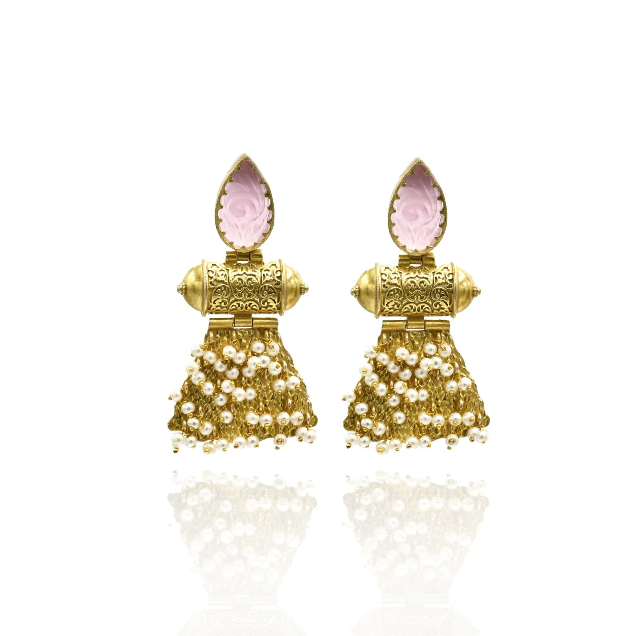 Ramya Carved Stones Pearl Earrings