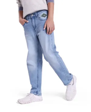 Rare Ones Kids Yosh Light Blue Cotton Relax Fit Solid Denim Pant