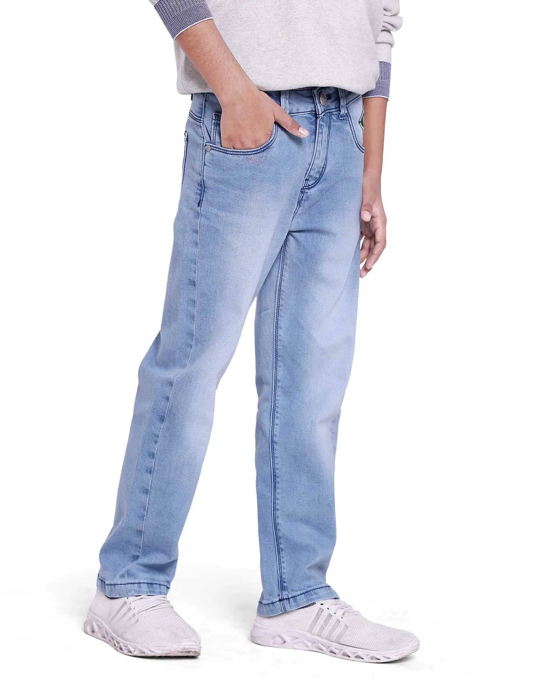 Rare Ones Kids Yosh Light Blue Cotton Relax Fit Solid Denim Pant