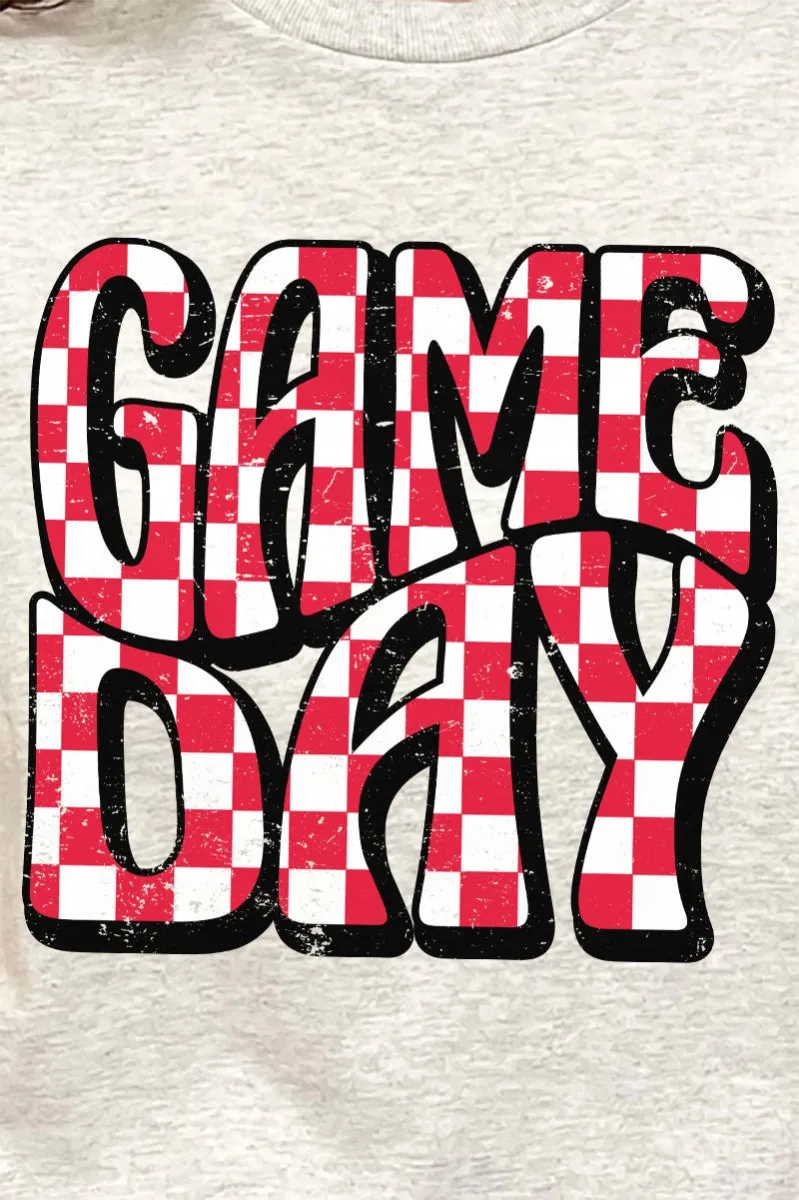 Red Checkered Game Day Short Sleeve Relaxed Fit T-Shirt