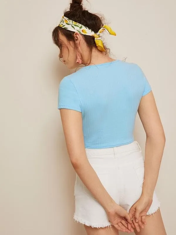 Round Neck Cap Sleeve Form Fitted Glitter Crop Top