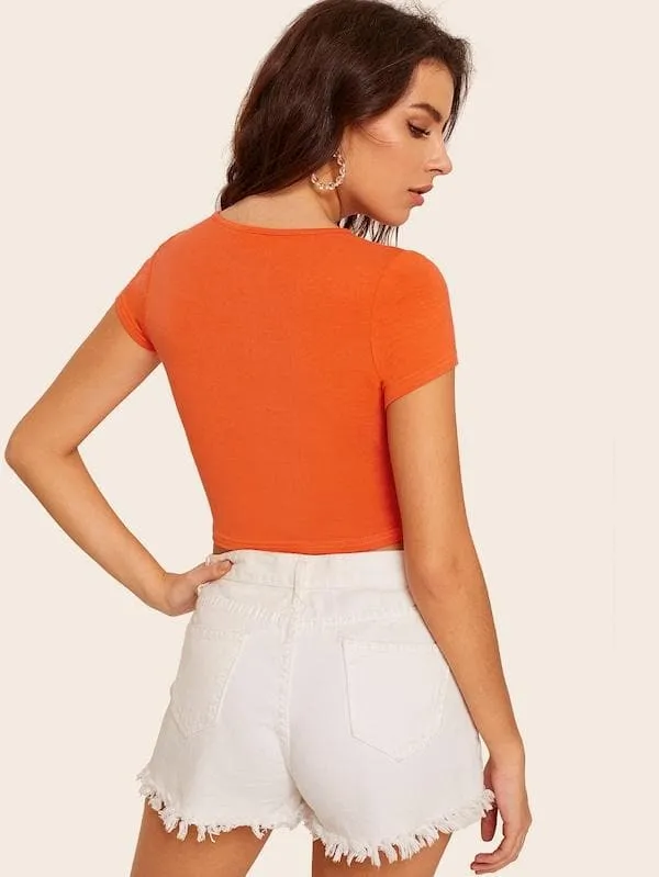 Round Neck Cap Sleeve Form Fitted Glitter Crop Top