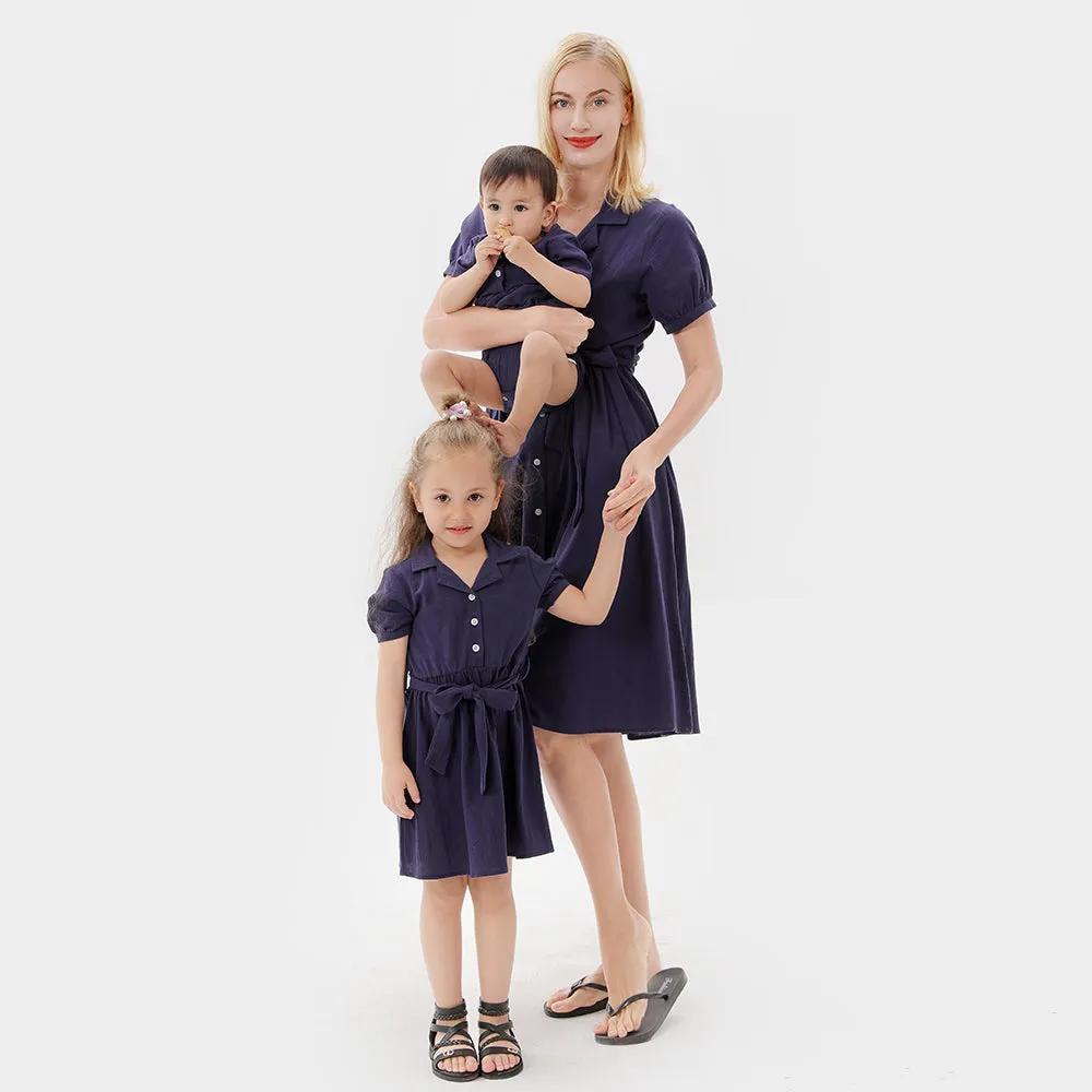 Short-sleeve Buttoned Self-Tie Jumpsuits for Mommy and Me