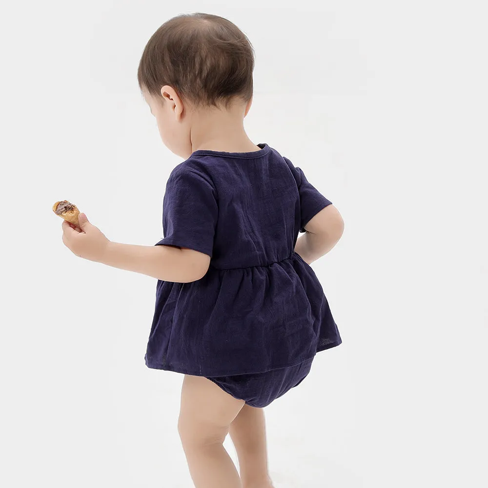 Short-sleeve Buttoned Self-Tie Jumpsuits for Mommy and Me