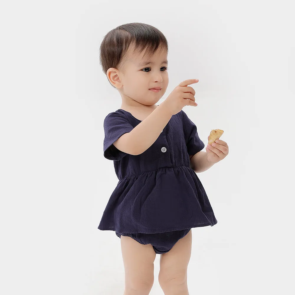 Short-sleeve Buttoned Self-Tie Jumpsuits for Mommy and Me