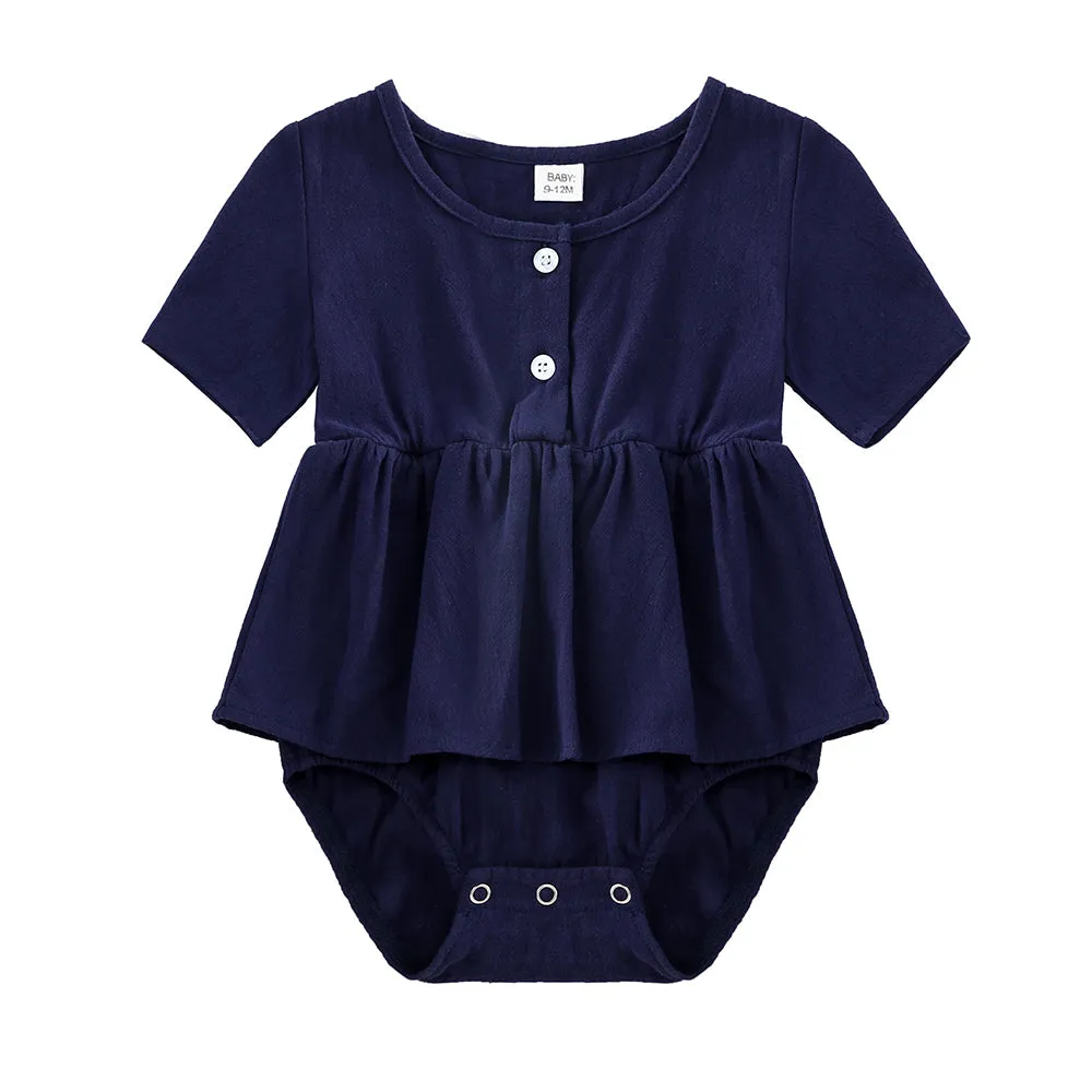 Short-sleeve Buttoned Self-Tie Jumpsuits for Mommy and Me