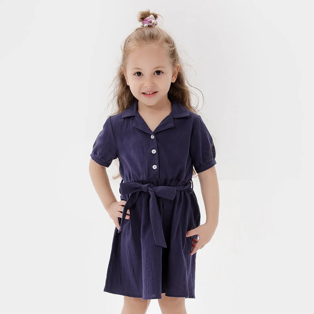 Short-sleeve Buttoned Self-Tie Jumpsuits for Mommy and Me